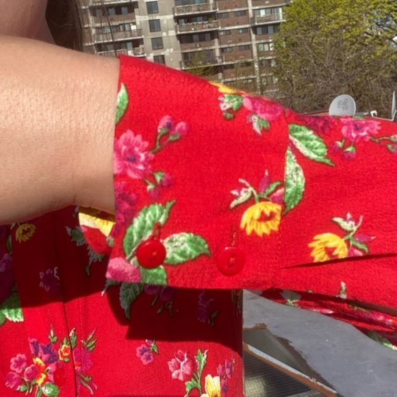 & OTHER STORIES Pleated Long Sleeve Shirt Dress Floral Red - Picture 4 of 9